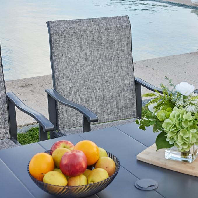 VICLLAX 5 Pieces Outdoor Dining Set, Patio Furniture Set of 4 Patio Swivel Dining Chairs and Square Patio Table, Grey Chairs & Antique Grey Tabletop