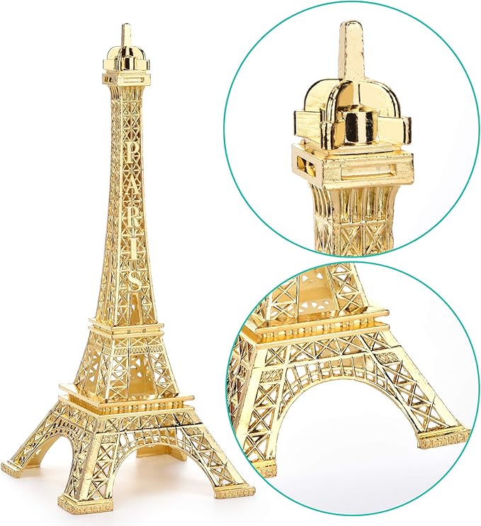 ESHATO Gold Metal Eiffel Tower Statue, 7inch Decorative Figurine Replica Stand Holder for Cake Topper Table Decor Gift Party Home Decoration