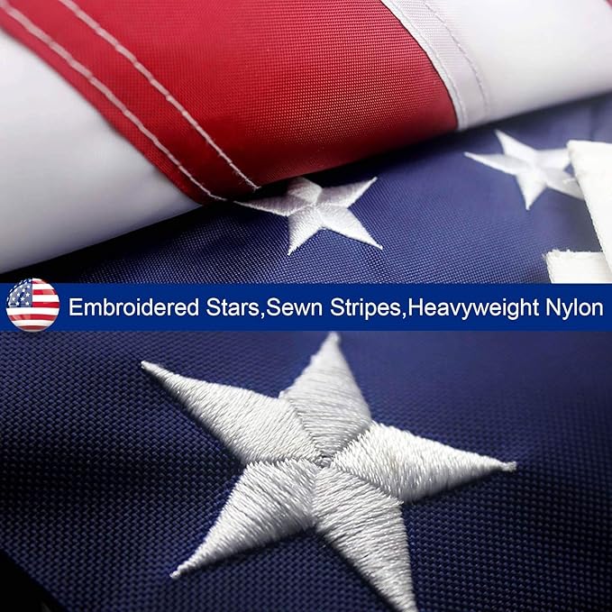 5x8 American Flag for Outside, Best Embroidered Stars And Sewn Stripes, 210D Heavy Duty Polyester, Suitable For Outdoor High Winds Areas (American flag 5x8 FT)