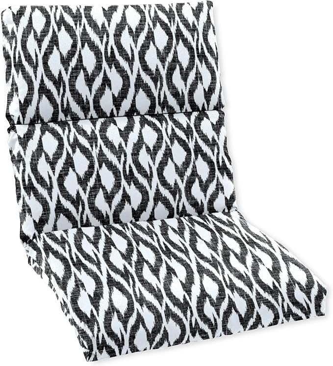 BrylaneHome Universal Chair Cushion - 45.75”L x 22”W x 2.75”H - Patio & Outdoor - Water, Stain & Fade Resistant - Black Ikat