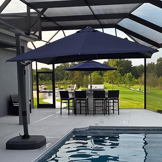 PURPLE LEAF 10 FT Square Patio Umbrella Large Outdoor Aluminum Offset Umbrella with 360-degree Rotation Cantilever Umbrella for Garden Deck Backyard Pool, Navy Blue
