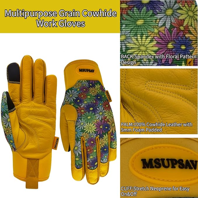 Thorn Proof&Puncture Resistant Gardening Gloves with Grip,Garden Glove for Women, Leather Yard Work Gifts