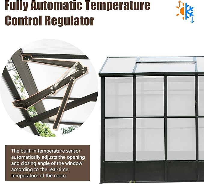 Domi 8x10FT Greenhouse, Polycarbonate Green House with Fully Auto Temperature Control Vent, Outdoor Full Aluminum Heavy Duty Greenhouse with Extra 8FT Walk-in Height for Garden Backyard, Dark Grey