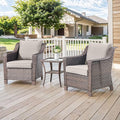 3 Pieces Patio Furniture Set-Wicker Patio Chairs Set of 2 with Tempered Glass End Table Outdoor Patio Chairs for Deck Balcony Poolside Backyard-Brown/Beige
