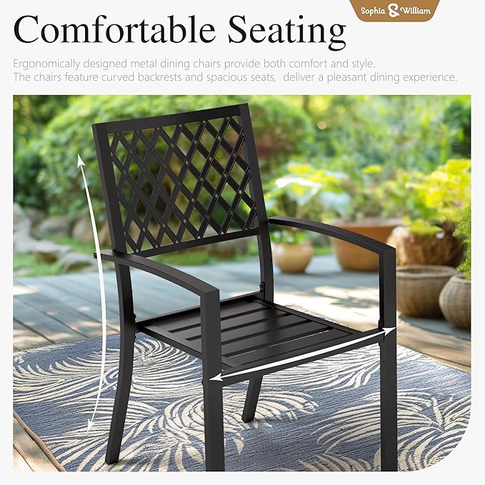 Sophia & William Patio Table and Chairs Set, Outdoor Dining Set for 6, 7 Piece Metal Patio Furniture, 60" Black Rectangular Table(Diamond)