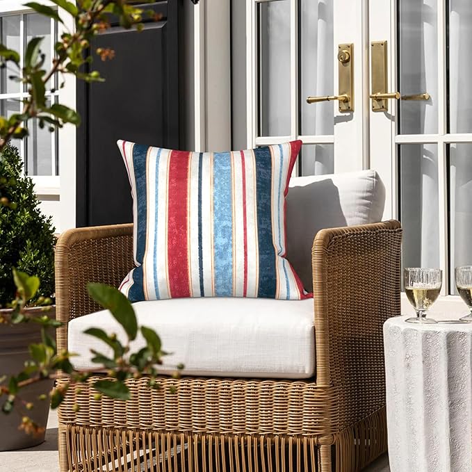 LVTXIII Outdoor Throw Pillow Covers 20 x 20 Inch, Covers ONLY Modern Cute Pattern Decorative Square Toss Pillow Case Pack of 2 for Home Patio Garden Sofa Bed Furniture, Stripe Red Blue