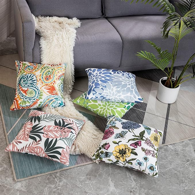 Outdoor Pillows Waterproof Set of 2 Decorative Throw Pillows with Inserts 18×18 Inch Outdoor Square Pillows for Patio Furniture(Paisley Print)