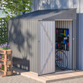 4×7 Ft Lean to Shed, Small Metal Outdoor Storage Shed, 0.25mm Galvanized Steel Metal Garden Tool Shed Waterproof with Lockable Door for Backyard, Patio, Garden, Grey
