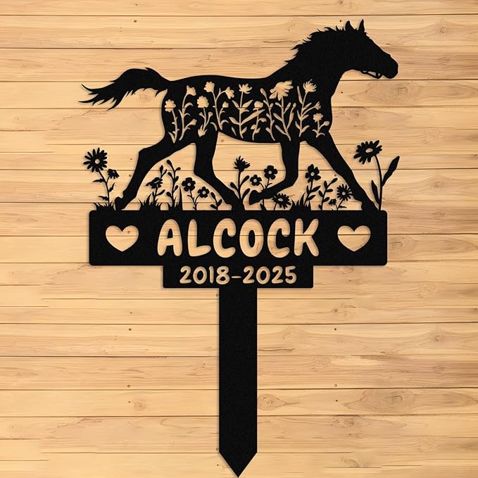 Personalized Horse Memorial Stake,Pet Plaque for Horse Lover,Metal Horse Grave Marker,Remembrance Stake,Outdoor Garden Yard Sign Horse 14inch