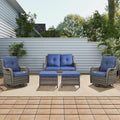 Rilyson 5 Piece Outdoor Patio Furniture Set - Rattan Wicker Patio Conversation Sets with 2 Swivel Rocker Chairs,2 Ottomans and 1 Loveseat for Outside Porch Deck Backyard(Mixed Grey/Blue)