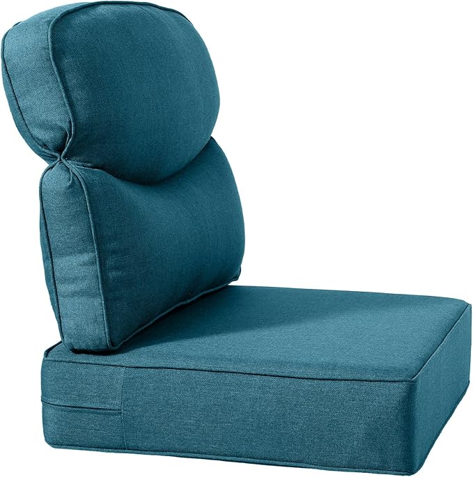 Luxury 24x24x6 Inch Smile Patio Dining Chair Cushions Set of 4 - Heavy Duty Water Repellent Outdoor Seat Cushion for Outside Lawn Furniture Glider Loveseat L-Shape Sofa - Peacock Blue
