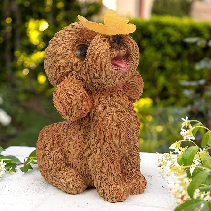 Dog Statues Outdoor Decor, Solar Lights Outdoor Statue Garden Decorations Solar Dog Ornaments for Patio, Lawn, Yard Art Decoration, Housewarming Garden Gift