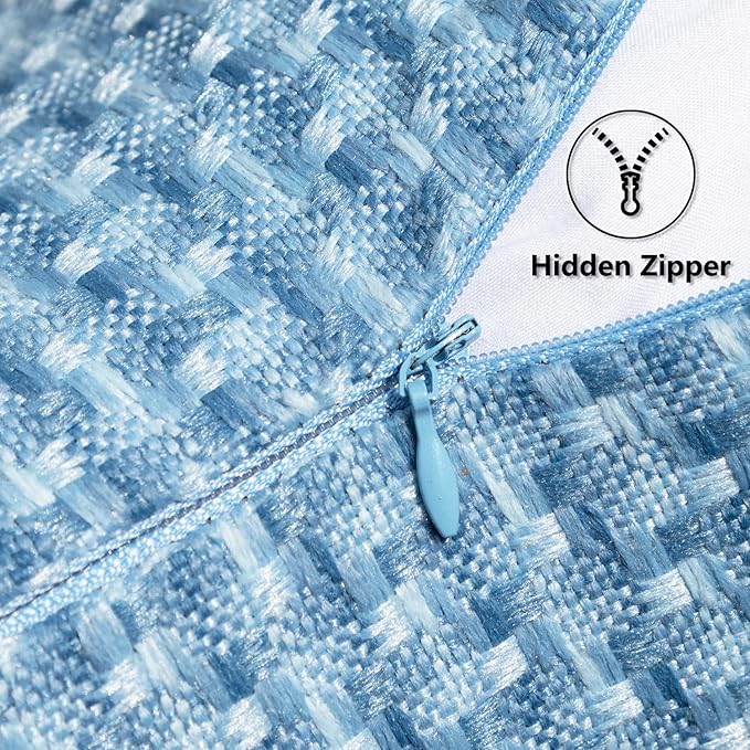 Kevin Textile Outdoor Waterproof Throw Pillow Covers Pack of 2 Farmhouse Decorative Cushion Covers for Garden Patio Tent Balcony Bench Couch Sofa 22x22 Inch, Light Blue