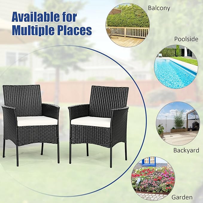 HAPPYGRILL 2 Pieces Patio Chairs Set Outdoor Rattan Wicker Single Armchair PE Furniture Sofa Set with Cushions