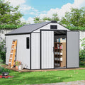 MELLCOM 8 x 12 FT Outdoor Resin Storage Shed with Floor, Garden Storage Shed with Windows and Lockable Door, Resin Tool Shed for Lawnmower, Bike, Pool Supply