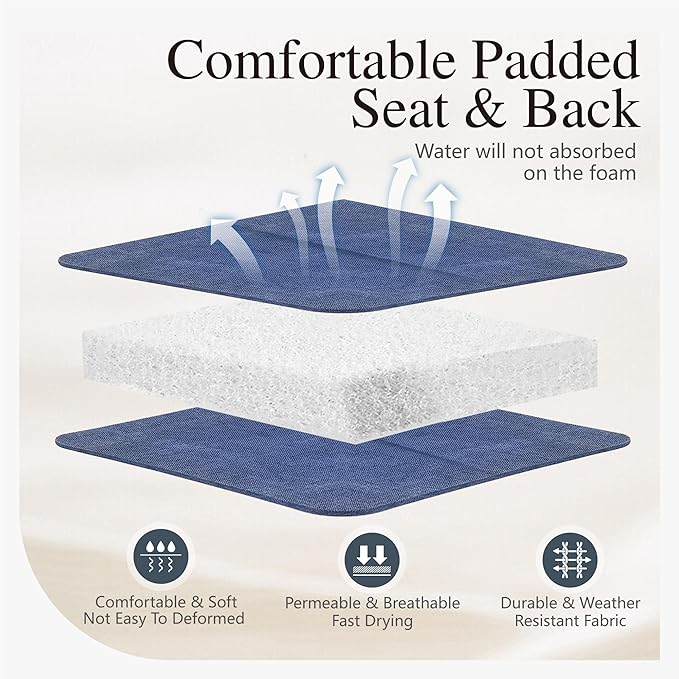 Sophia & William Outdoor Patio Chairs Set of 6, Swivel Patio Chair with Padded Textilene and Black Metal Frame, Good for Lawn Yard Garden All Weather (Blue)
