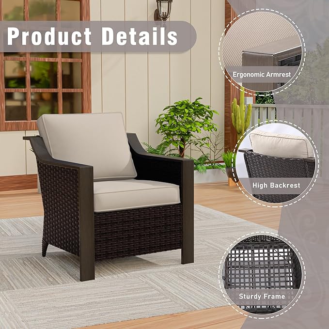 4 Piece Wicker Patio Conversation Set, All-Weather Use Outdoor 2 PE Rattan Chair, 2 Ottoman, Removable Water-Resistant Cushion, Ideal for Porch, Backyard, Balcony, Poolside, Beige