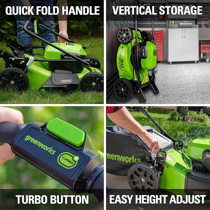 Greenworks 48V (2x24V) All-in-One Cordless Combo - 20" Push Lawn Mower, 12" String Trimmer, 320 CFM Leaf Blower & 3/8" 18 GA Crown Stapler