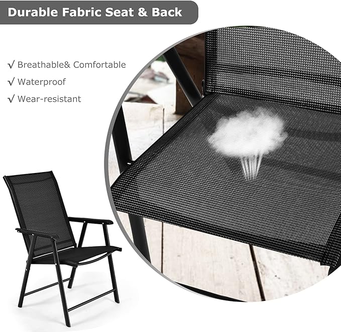 S AFSTAR Patio Chairs Set of 4, Outdoor Folding Dining Chairs with Armrests, Foldable Porch Chairs for Lawn Deck Backyard, Folding Chairs for Adults (Black)