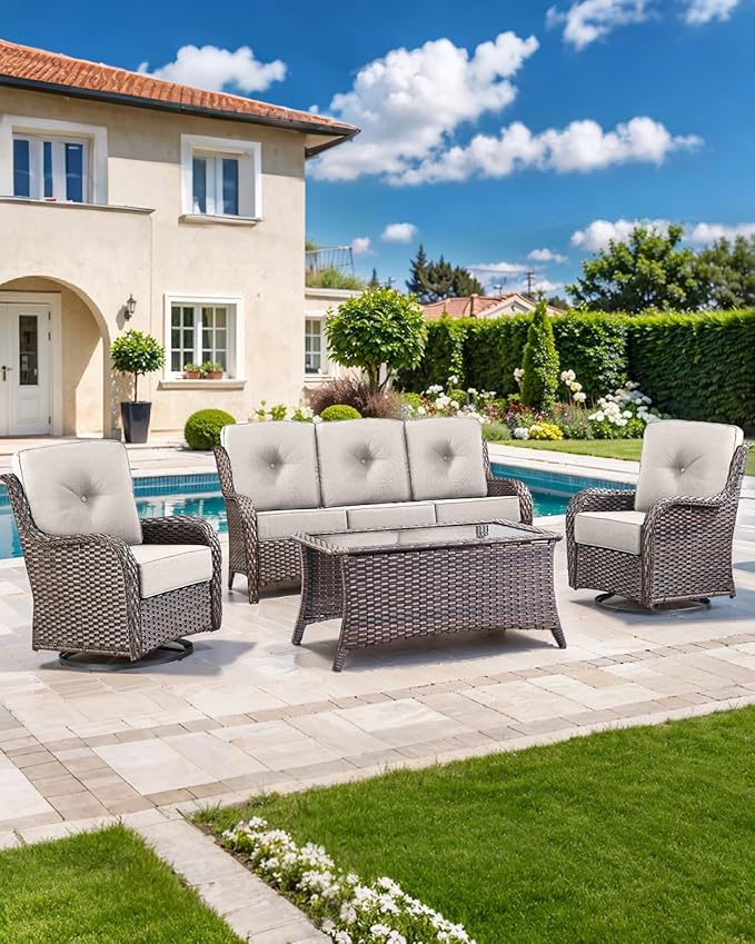 Luxury 22x24/22x25 6-Inch Patio Couch Cushions Set of 3 - Memory Foam Deep Seat Water Repellent Patio Cushion for Lawn Dining Rocking Swivel Chairs Loveseat 3-Seater Sectional Sofa - Beige