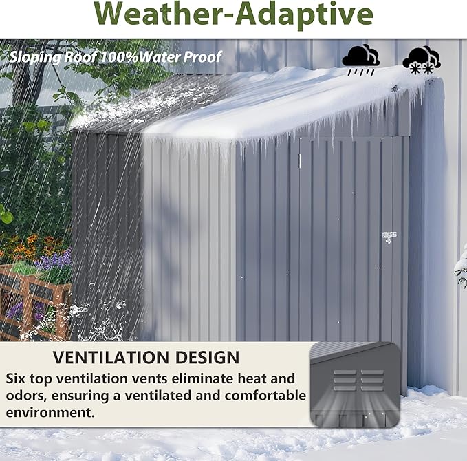 4×8 FT Outdoor Metal Storage Shed,Heavy-Duty Lean to Storage Shed with Lockable Door and Reinforced Beams,All Weather Waterproof Storage House W/2 Air Vents,for Backyard,Patio,Lawn,Dark Gray