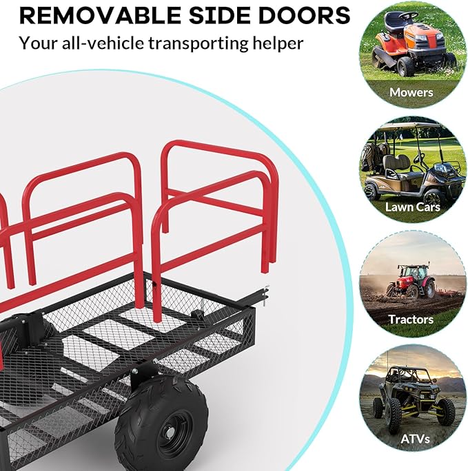 1700 LBS Steel ATV UTV Trailer Tow Behind Dump Cart, Heavy Duty Pull Behind Utility Dump Trailer for Lawn Mower Trailer Tractor Garden Yard with Removable Rear Panel