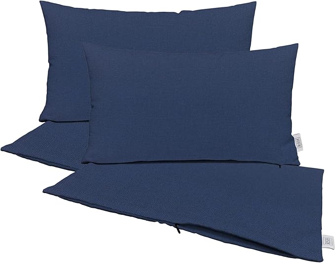 RSH DECOR: Sunbrella Lumbar Pillow Covers Set of 4 | 20" x 12" | Outdoor Canvas Navy