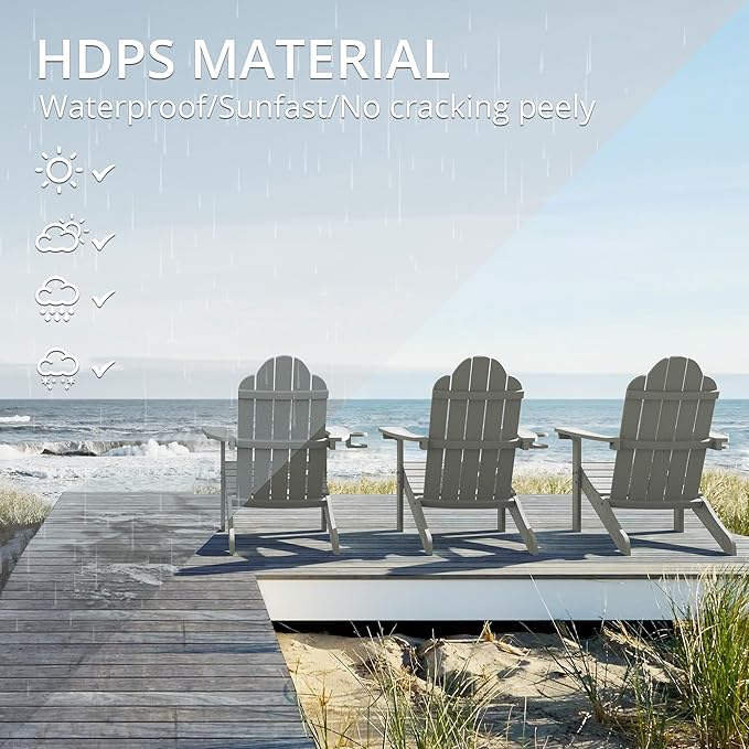 LUE BONA HDPS Adirondack Chairs Set of 8, Fire Pit Outdoor Chair Weather Resistant with Cup Holder, Modern Plastic Chair Plastic for Patio, Deck, Proch, 350LBS, Gray