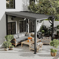 Domi 8’ x 8’ Wall-Mounted Hardtop Gazebo Pergola – Permanent Lean-to Outdoor Shelter with Sloped Galvanized Steel Roof & Upgraded Drainage – Grey Metal Patio Cover for Backyard, Deck, Garden