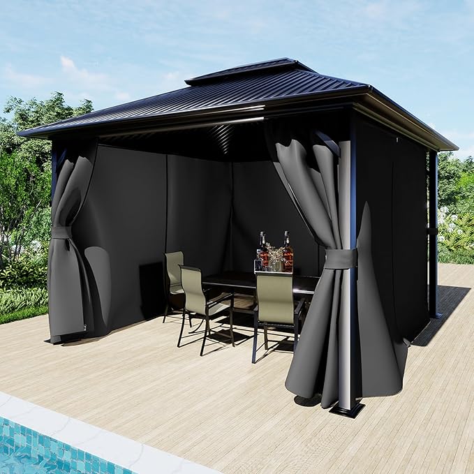 BPS 10' x 10' Gazebo Curtain Privacy 4-Panel Sidewall Outdoor Replacement Shade (Only Curtain)