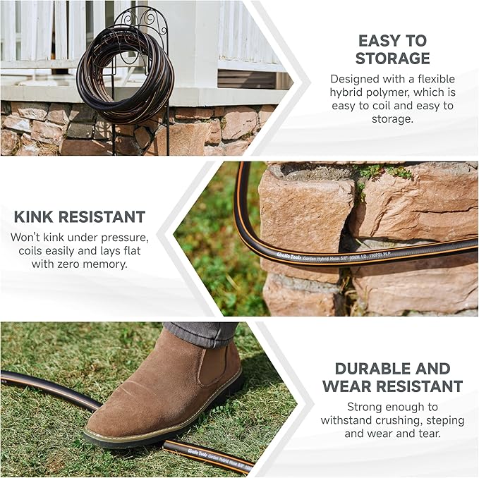 Giraffe Tools Leader Hose 8ft x 5/8", Custom Length, Heavy Duty, No Kink, Flexible, Rubber Garden Hose, Leakproof Water Hose with Female to Female Fittings, 600 Burst PSI