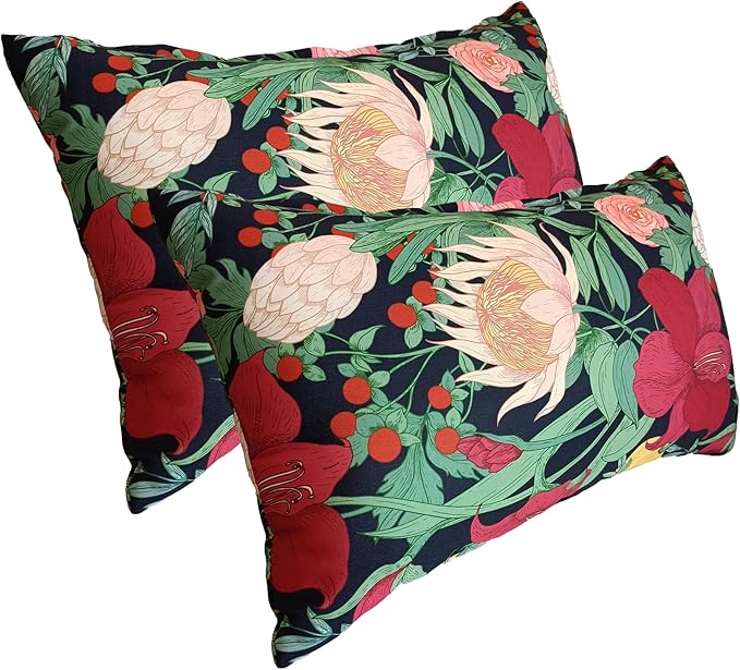 ADLIVWYD Lumbar Pillows for Indoor Outdoor uses,Waterproof Removable Cover with Zipper Outdoor Pillows Set of 2 for Patio Furniture,12×20 Inch (Black Floral)