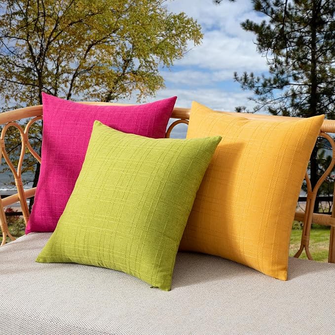 Kevin Textile Pack of 2 Waterproof Pillow Covers - Valentines Day Decorative Throw Covers for Patio Tent Bed Sofa Living Room - 16x16 Inch Hot Pink Checkered