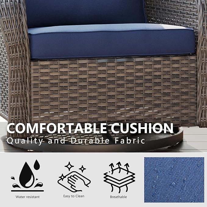 Wicker Swivel Rocking Chairs - Outdoor Brown Wicker Swivel Glider Chair Outdoor Rocking Chair with Water-Resistant Cushions, Blue