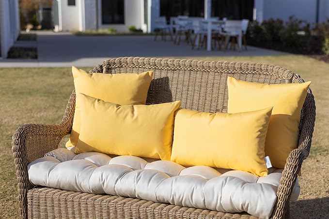 RSH DECOR: Sunbrella Square Throw Pillows Set of 2 | 17" x 17" | Water and Fade-Resistant Performance Fabric | Outdoor Pillow Covers with Down-Alternative Inserts | Canvas Buttercup Yellow