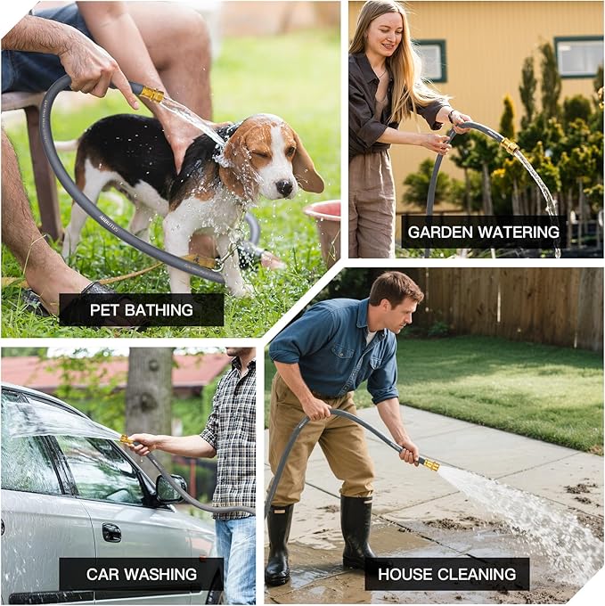 Garden Hose 5/8" x 50ft - Heavy Duty Rubber Water Hose 600 PSI Burst Pressure, No Kink & Durable Flexible Hose for Yard, Car Wash, Pets Gray