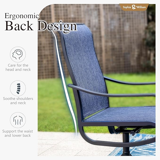 Sophia & William Patio Chairs Set of 2, Swivel Outdoor Chairs Textilene Patio Dining Chairs Heavy Duty with Metal Frame Support 300lbs for Lawn Yard Garden All Weather Blue