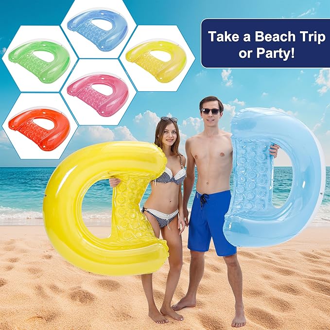 4 Pack Pool Floats Adult, PuppyuWill Minimalist Design Pool Chair Float, 46"X36" Mood-Boosting Colors, Drifter, Chair, Hammock 3-in-1 Inflatable Pool Toys for Pool Party, Lake, River, Sea, Outdoor