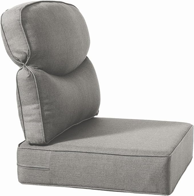 Luxury 22x24/22x25 6-Inch Smile Patio Dining Chair Cushions Set of 4 - Heavy Duty Water Slashproof Outdoor Seat Cushion for Outside Furniture Set Swivel Chairs Loveseat L-Shape Sofa - Grey