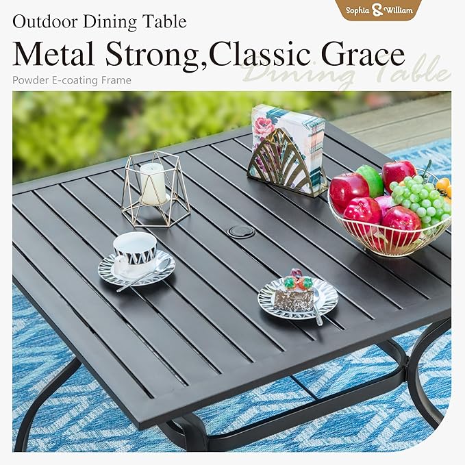 Sophia & William Patio Dining Set 5 Pieces, 4 Stackable Aluminum Textilene Dining Chairs with 37"x 37" Square Dining Table, Patio Table Chair Set for Outdoor Garden Lawn (Blue)