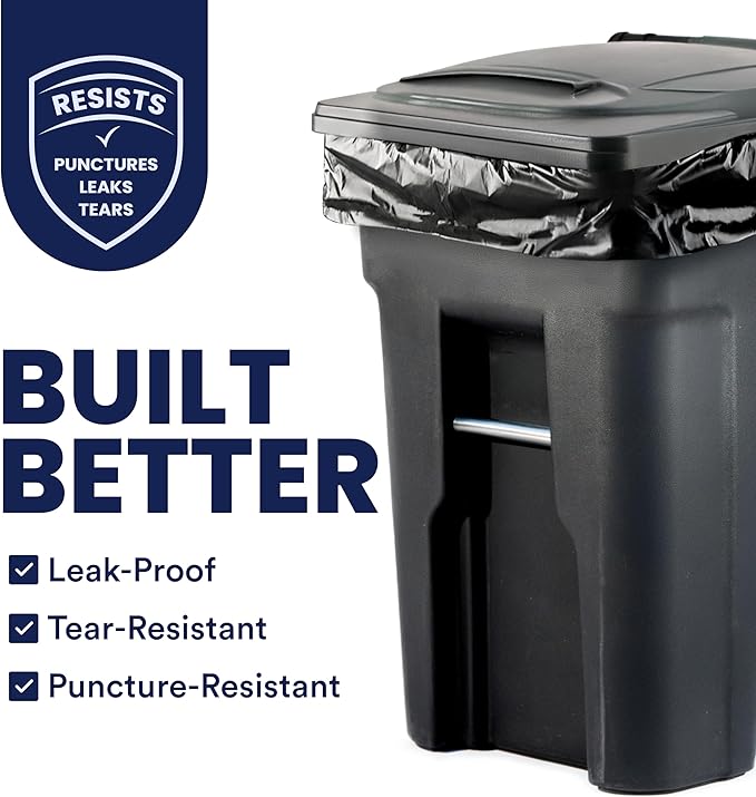 Plasticplace - W65LDBTL2RL 64-65 Gallon Trash Can Liners for Toter │ 2.0 Mil │ Black Heavy Duty Garbage Bags │ Rolls │ 49” x 59” (50 Count)