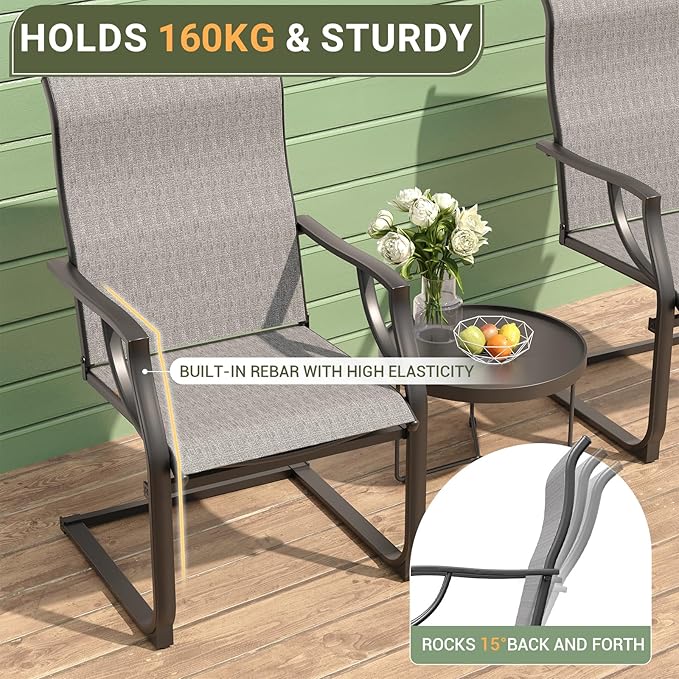Amopatio Patio Chairs Set of 2, Outdoor Dining Chairs for All Weather, Breathable Garden Outdoor Furniture for Backyard Deck, Grey & White