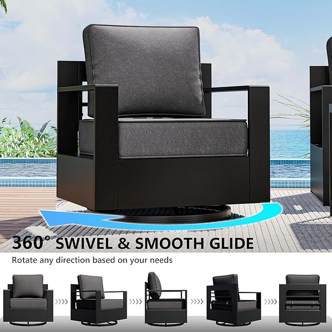 Outdoor Patio Furniture Set, 3-Piece Aluminum Patio Conversation Set All-Weather Metal Outdoor Sectional with 6 Inch Thick Cushions, Deep Setting for Garden, Outside and Porch