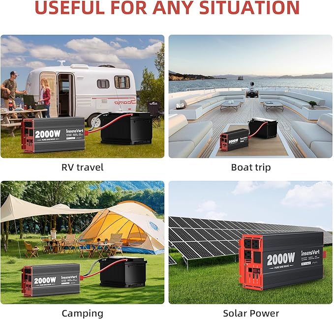2000W Pure Sine Wave Inverter, Car Power Inverter 12V to 120V AC Converter for RV, Truck, Solar, Outdoor with Dual AC and 20A Socket, 18W+30W USB, PD60W, Surge 4000W, Remote Control(2000W-12V)