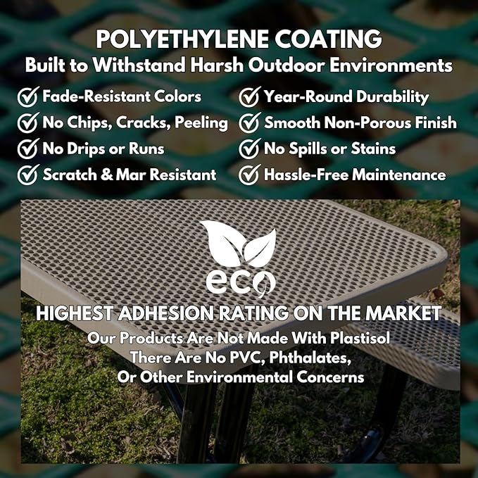 COATEDOUTDOORFURNITURE Heavy-Duty Portable ADA-Compliant Outdoor Picnic Table with Umbrella Hole, Expanded Metal Patio Dining Furniture Made in America (46" Square Top, Orange)