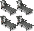 Patio Chaise Lounge Chair Set of 4, HDPE Outdoor Lounge Chairs with 5-Position Adjustable Backrest, Cup Holder and Wheels, 450lbs Capacity for Poolside Deck Backyard, All Weather Material(Gray)