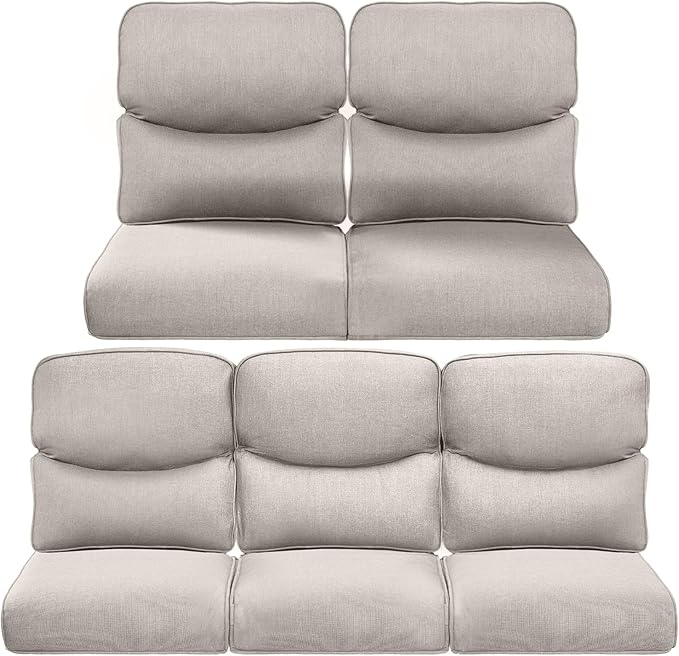 Pop 22x25/22x24 Outdoor Cushions for Patio 5 Piece Set - Set of 5 Water-Resistant Outside Cushion for Rattan Dining Rocking Swivel Chairs Loveseat Couch Sectional Sofa - Beige/Smile