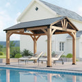 10x12 ft Wood Gazebo, Hardtop Gazebo with Galvanized Steel Peak Roof, Outdoor Pavilion for Snow Support, Wind Resistance, UV Protection, Shade for Garden, Patio, Deck