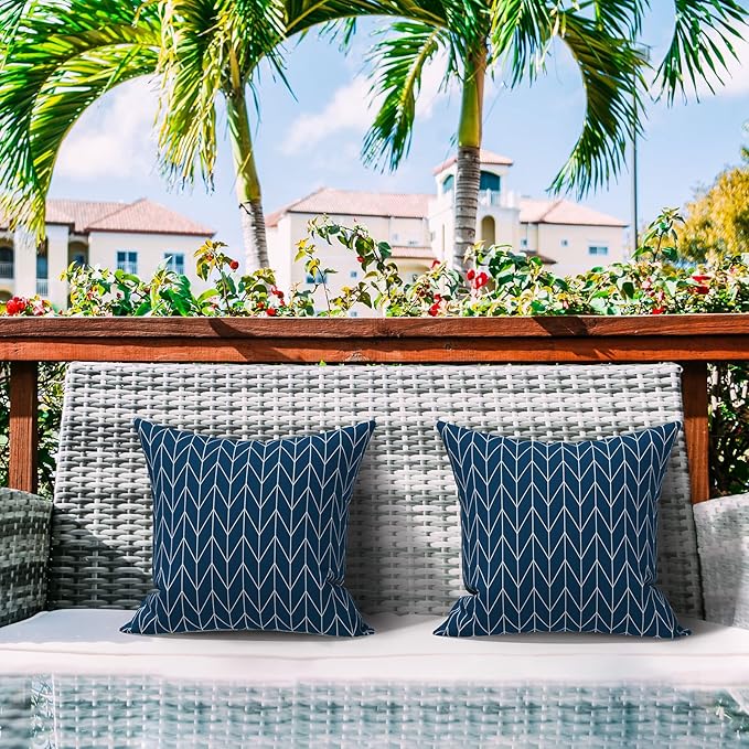 LVTXIII Outdoor/Indoor Throw Pillows, Decorative Throw Pillows with Inserts, 18”x18” Square Pillows for Bed, Couch, Sofa and Patio Furniture (Set of 2, Herringbone Navy)