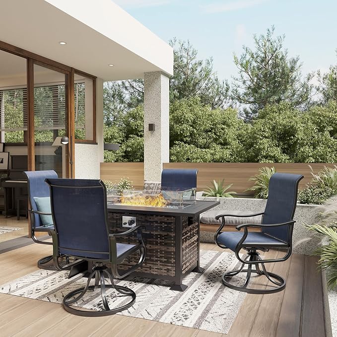 Amopatio Patio Swivel Chairs Set of 4, Outdoor Swivel Rocker Dining Chairs with All Weather Textilene High Back & Metal Frame, for Backyard Deck Lawn Garden, Navy Blue